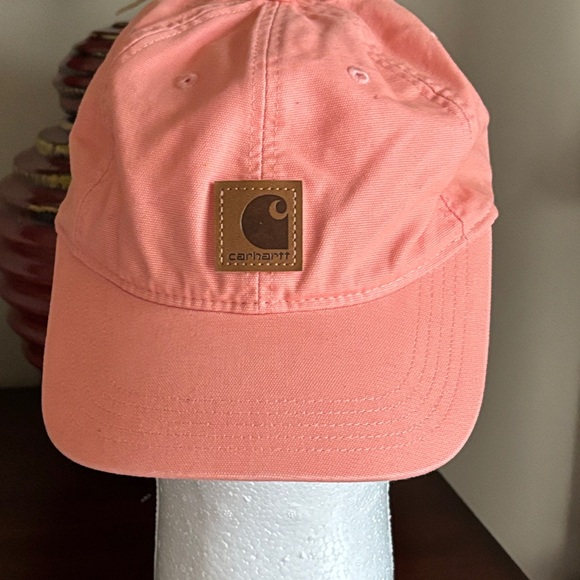 Carhartt Adjustable Canvas Salmon Pink Color Logo Wicking Workwear Cap.  EUC - Picture 3 of 8